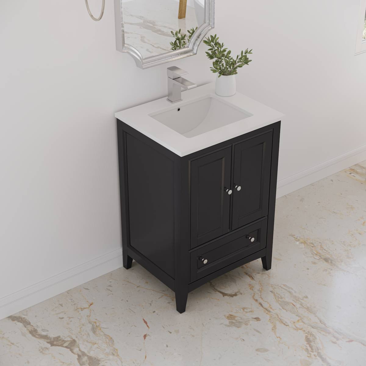 Oxford 24" Free Standing Single Basin Vanity Set with Cabinet and Quartz Vanity Top
