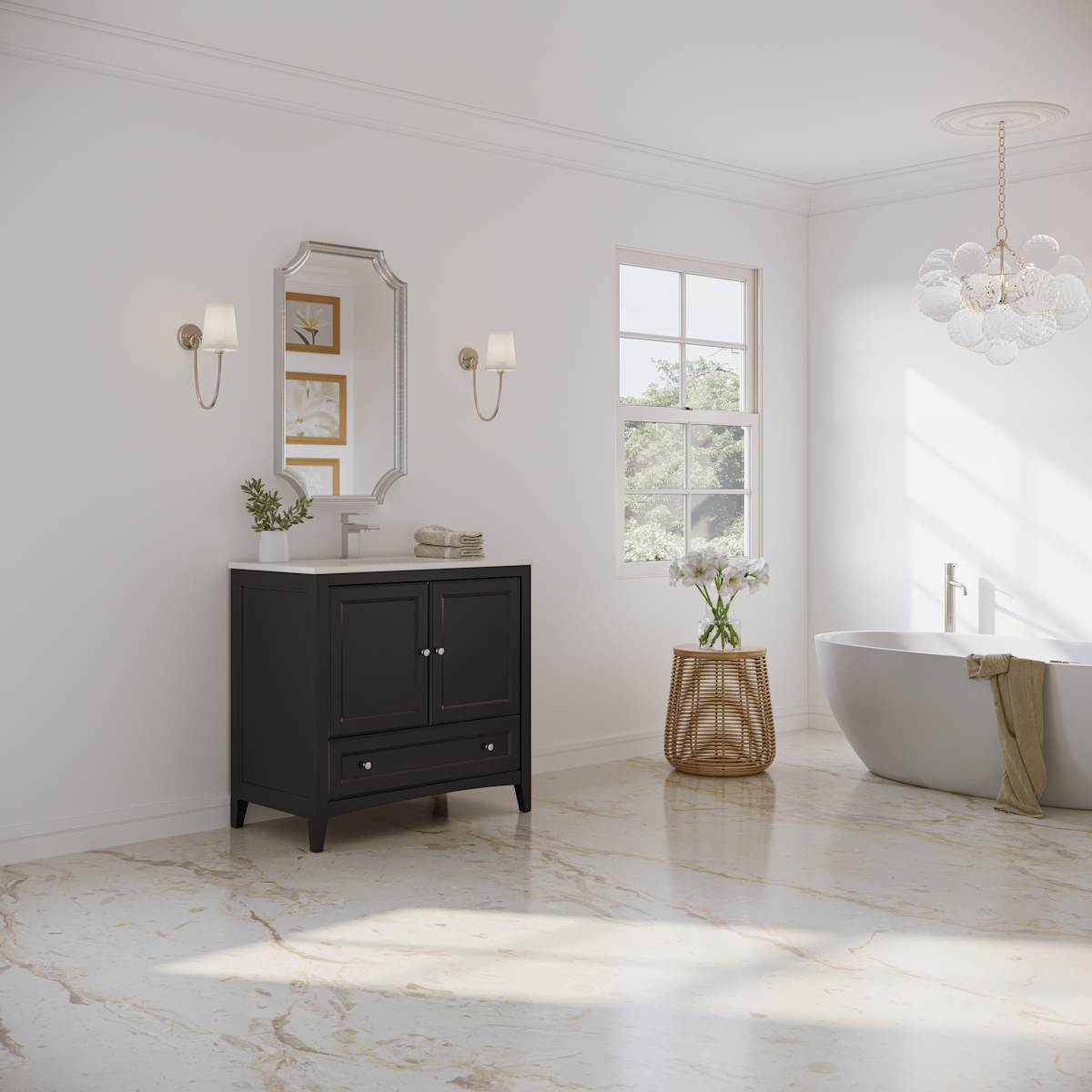 Oxford 36" Free Standing Single Basin Vanity Set with Cabinet and Quartz Vanity Top