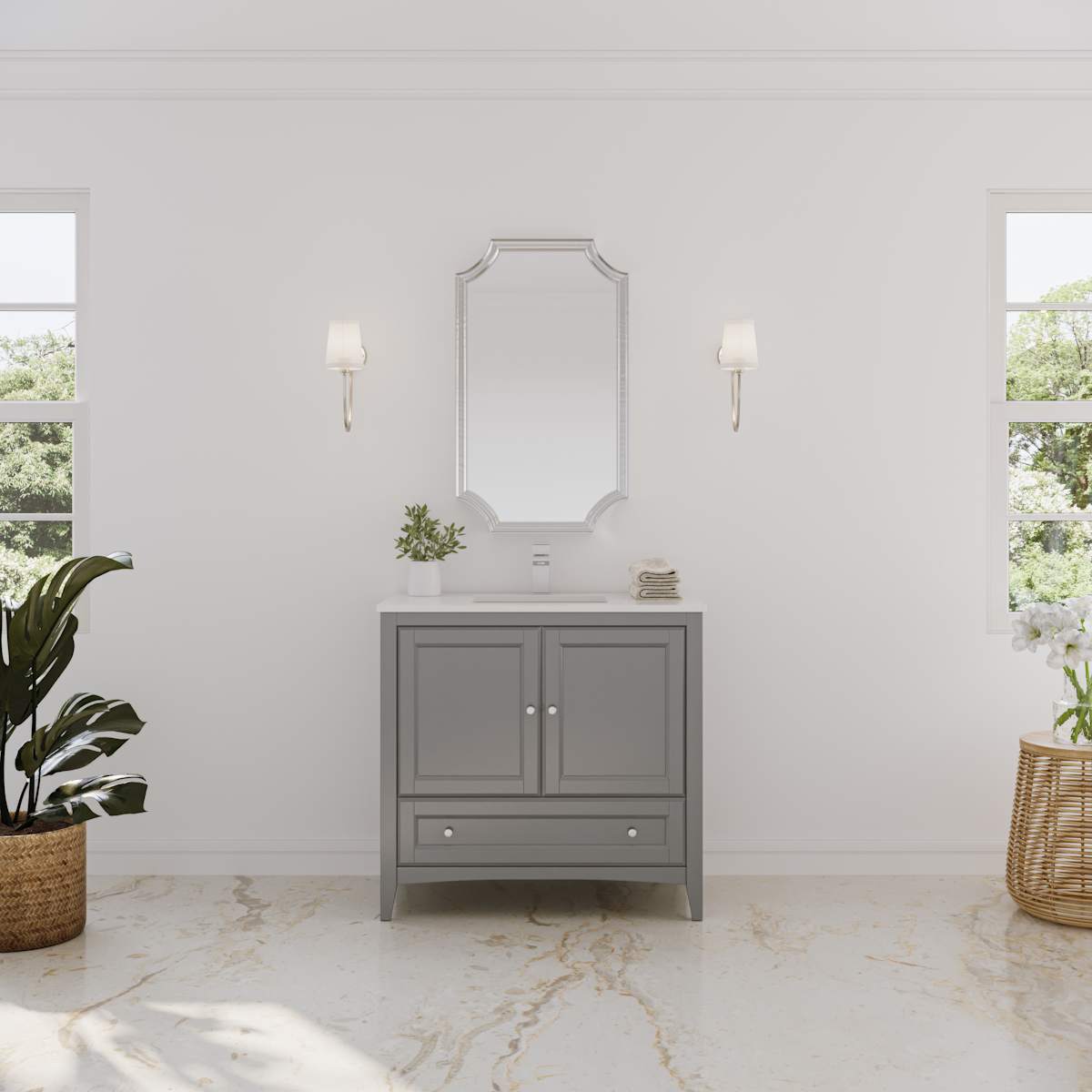 Oxford 36" Free Standing Single Basin Vanity Set with Cabinet and Quartz Vanity Top
