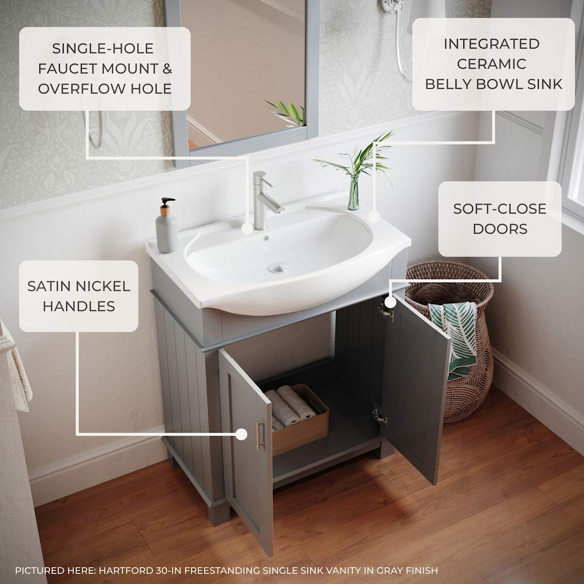 Hartford 30" Free Standing Single Basin Vanity Set with Cabinet and Ceramic Vanity Top