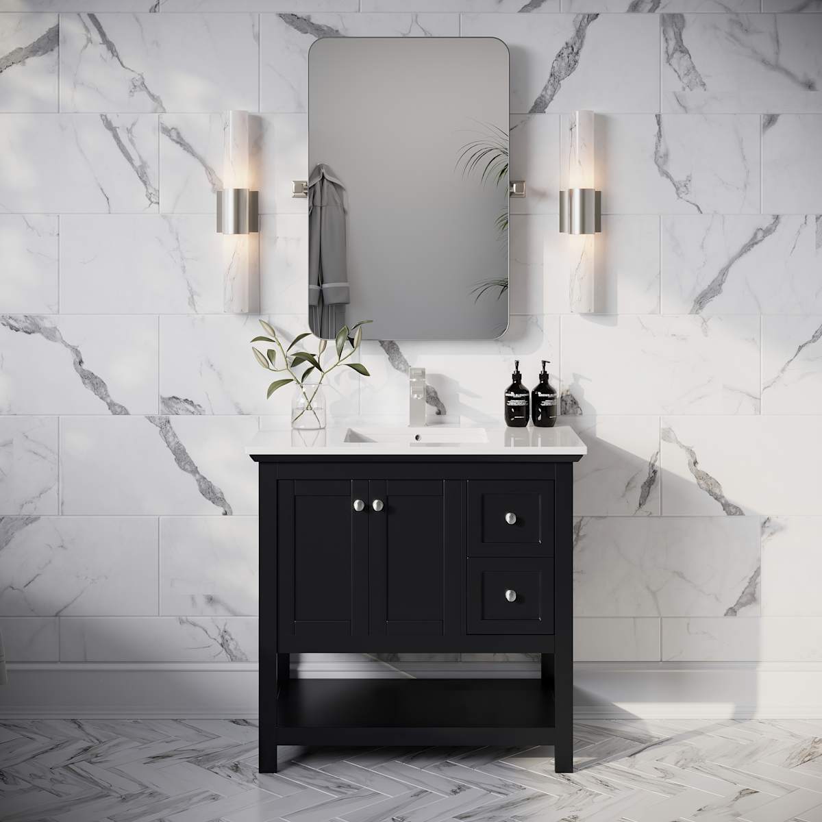 Manchester 36" Single Free Standing Vanity Cabinet - Less Vanity Top