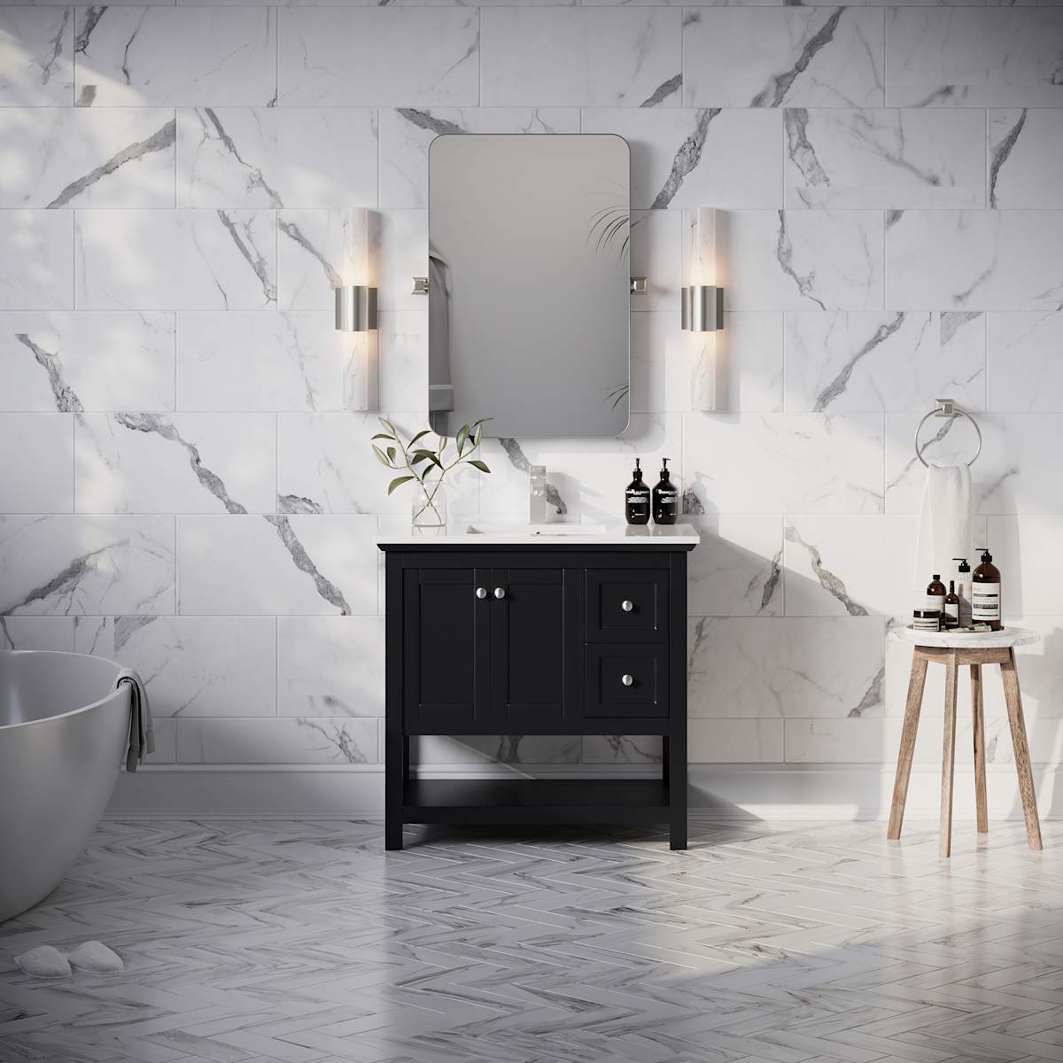 Manchester 36" Free Standing Single Basin Vanity Set with Cabinet and Quartz Vanity Top