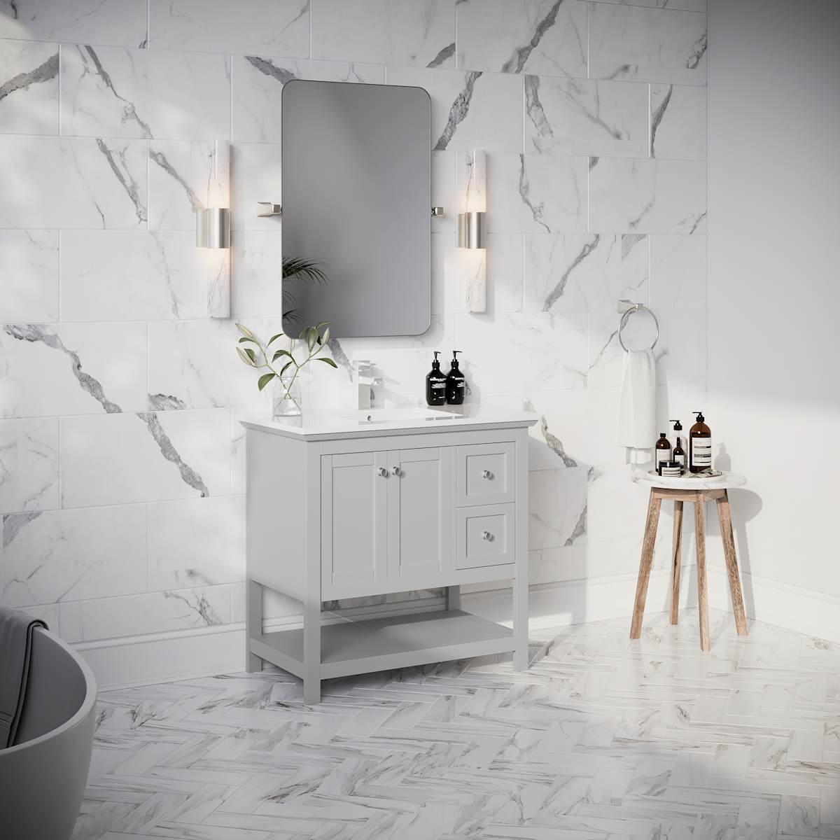 Manchester 36" Free Standing Single Basin Vanity Set with Cabinet and Quartz Vanity Top - image 14