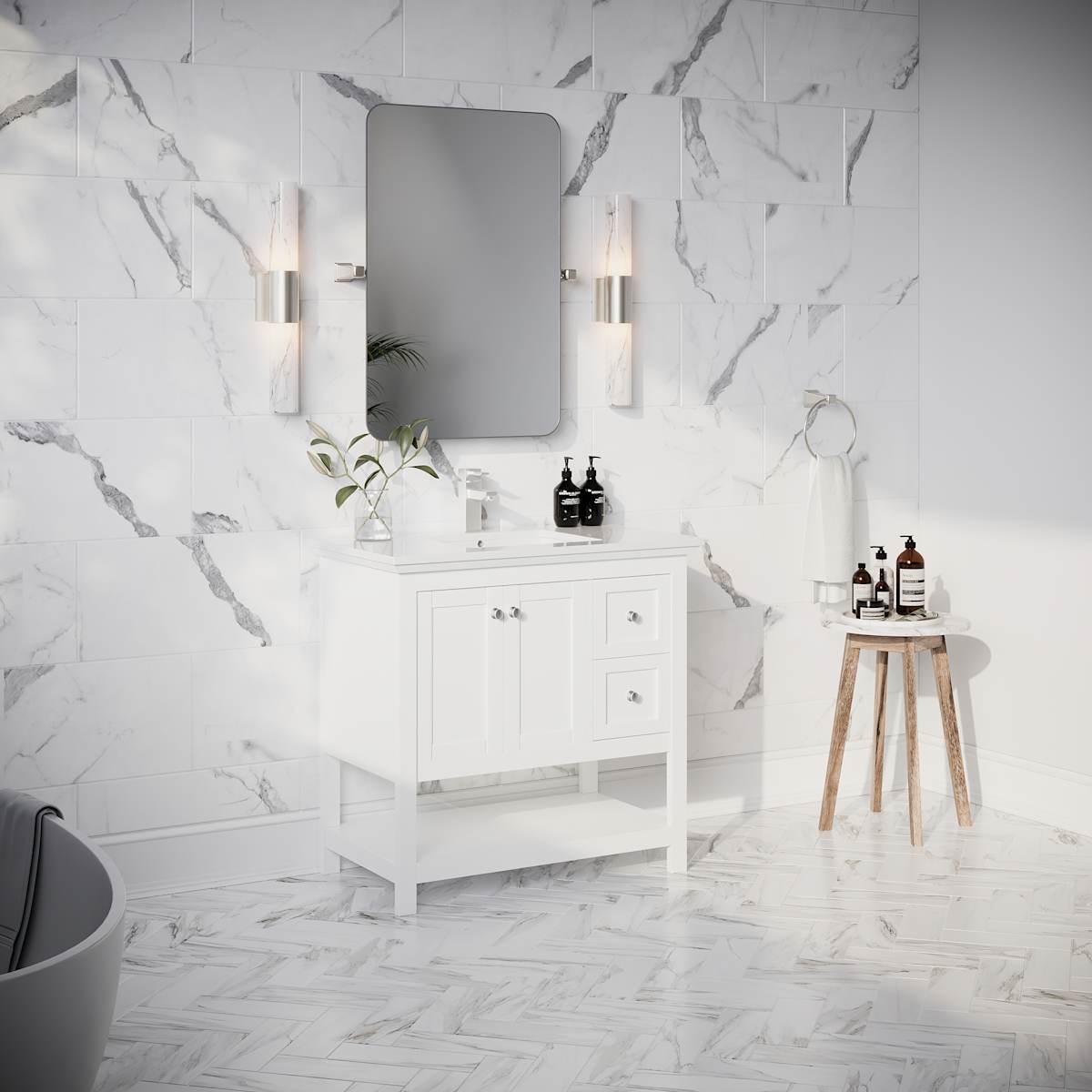 Manchester 36" Free Standing Single Basin Vanity Set with Cabinet and Quartz Vanity Top - image 20