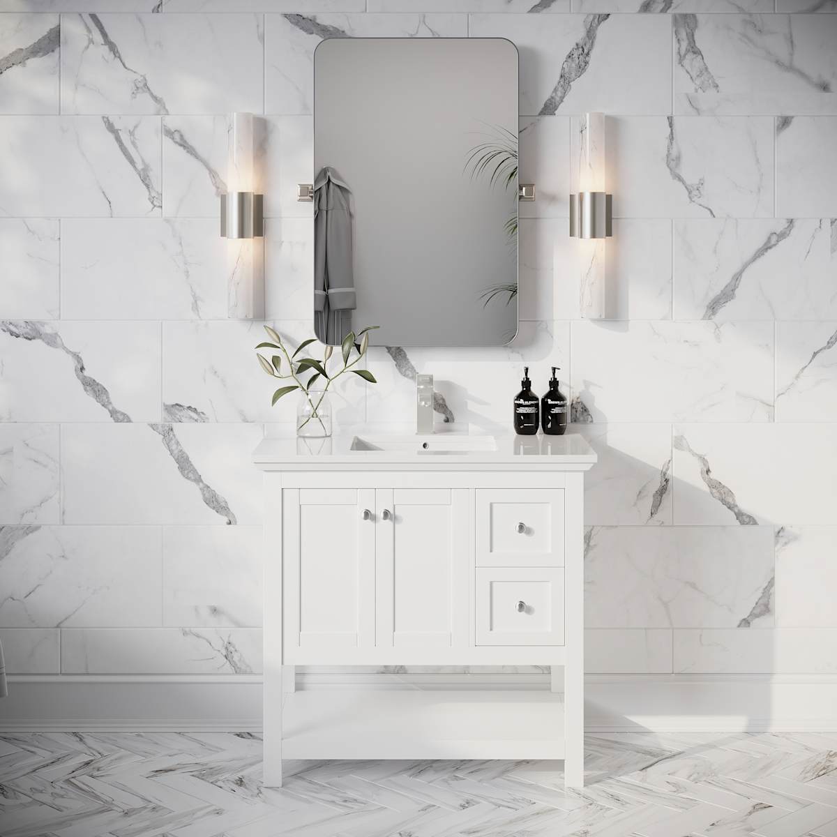 Manchester 36" Free Standing Single Basin Vanity Set with Cabinet and Quartz Vanity Top