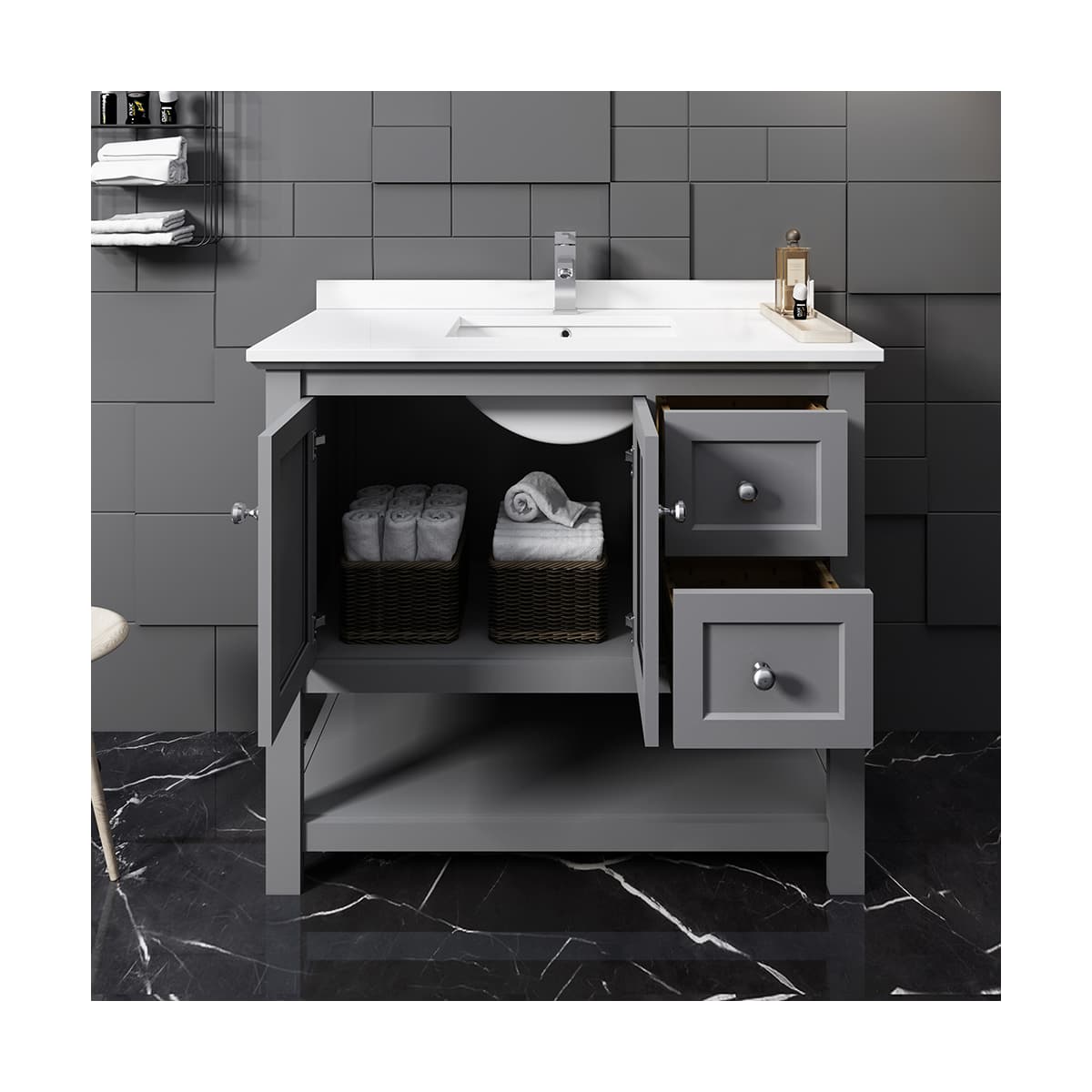 Manchester 42" Free Standing Single Basin Vanity Set with Cabinet and Quartz Vanity Top