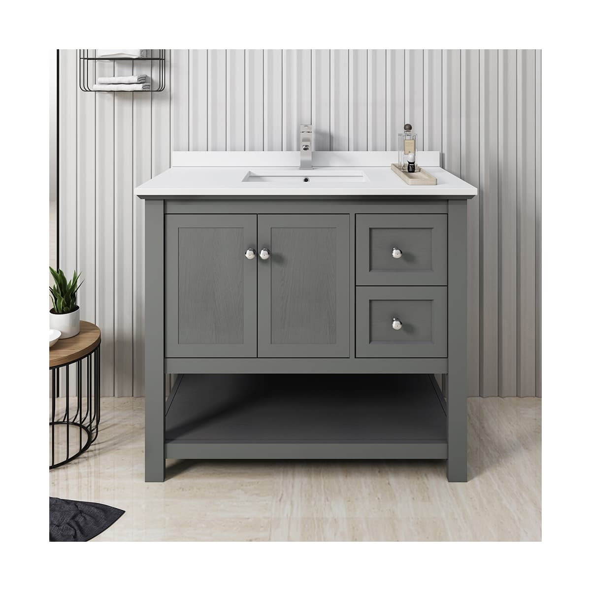 Manchester 42" Free Standing Single Basin Vanity Set with Cabinet and Quartz Vanity Top