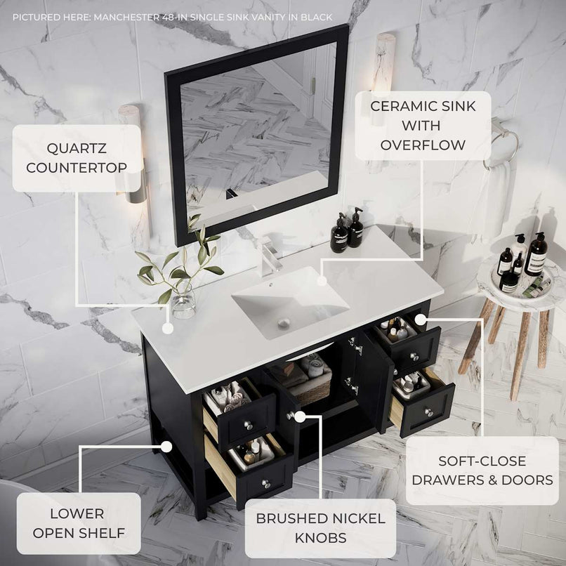Manchester 48" Free Standing Double Basin Vanity Set with Cabinet and Quartz Vanity Top - image 9