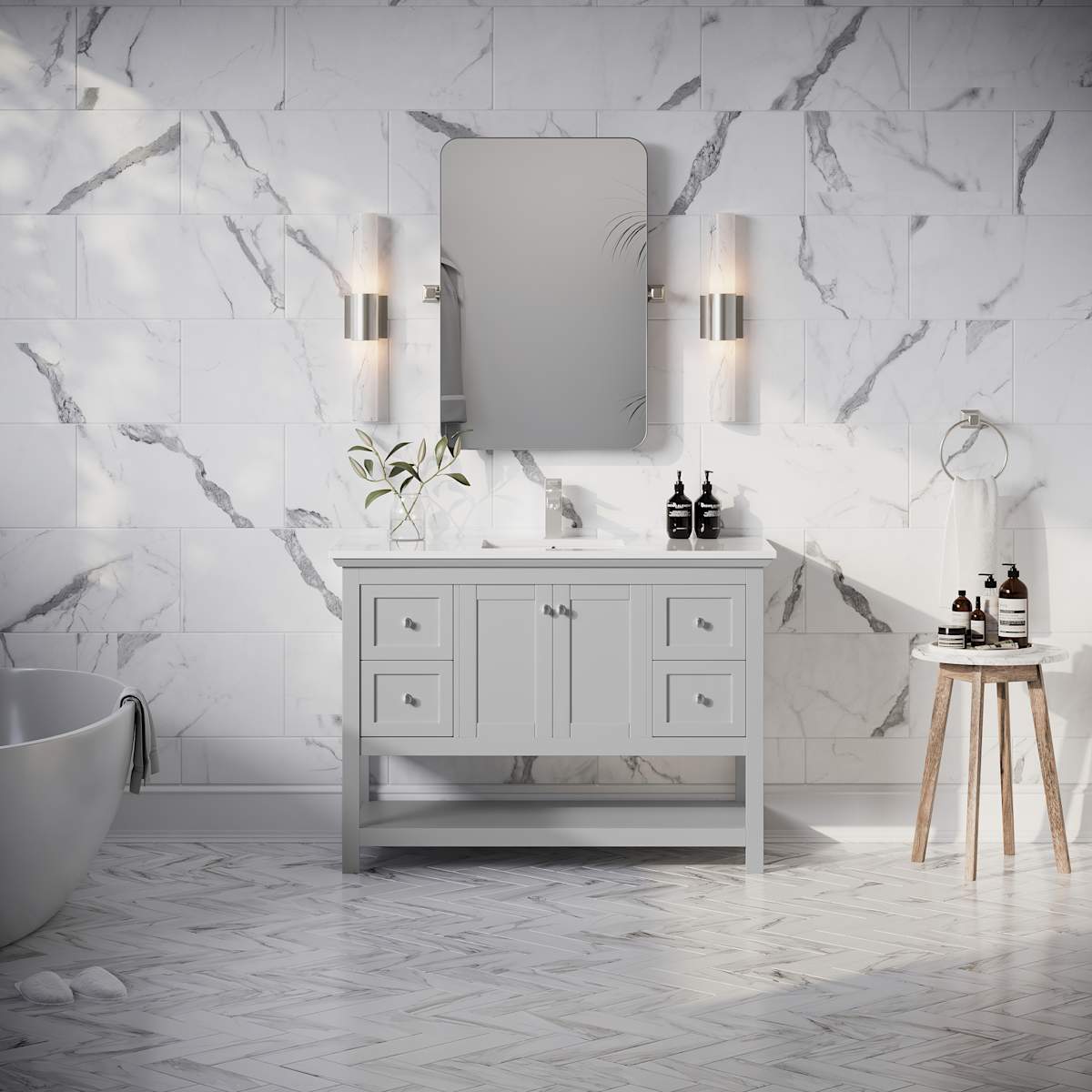 Manchester 48" Free Standing Single Basin Vanity Set with Cabinet and Quartz Vanity Top