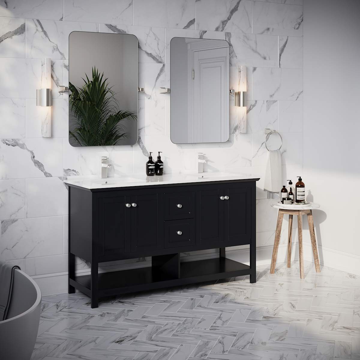 Manchester 60" Free Standing Double Basin Vanity Set with Cabinet and Quartz Vanity Top - image 4
