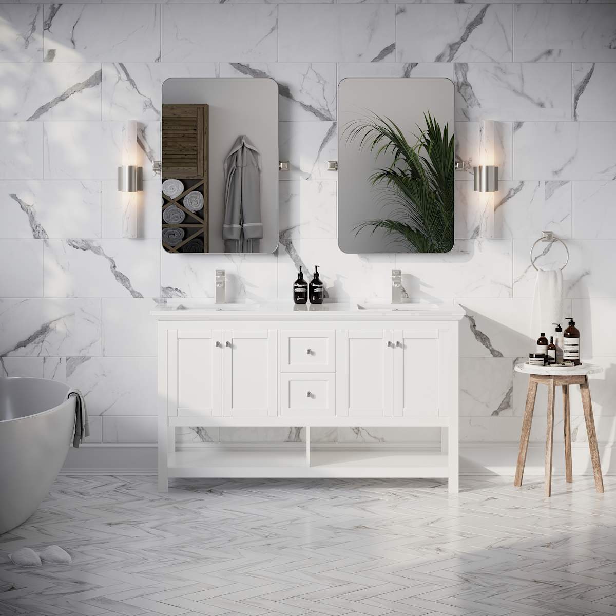 Manchester 60" Free Standing Double Basin Vanity Set with Cabinet and Quartz Vanity Top - image 13