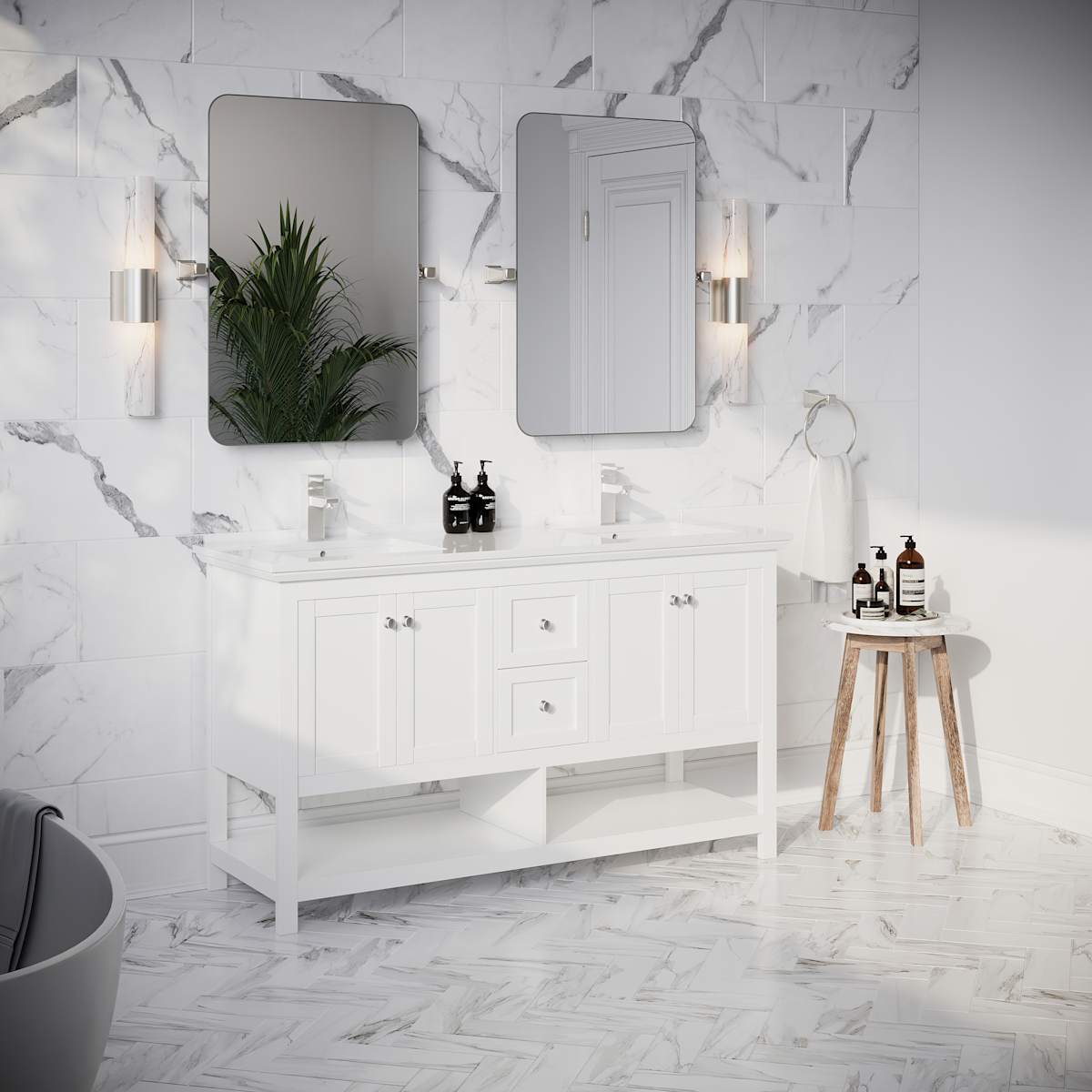 Manchester 60" Free Standing Double Basin Vanity Set with Cabinet and Quartz Vanity Top - image 14
