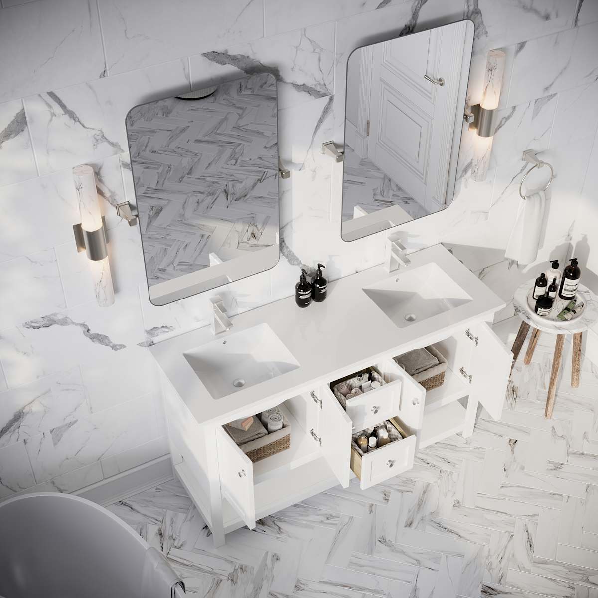 Manchester 60" Free Standing Double Basin Vanity Set with Cabinet and Quartz Vanity Top - image 15