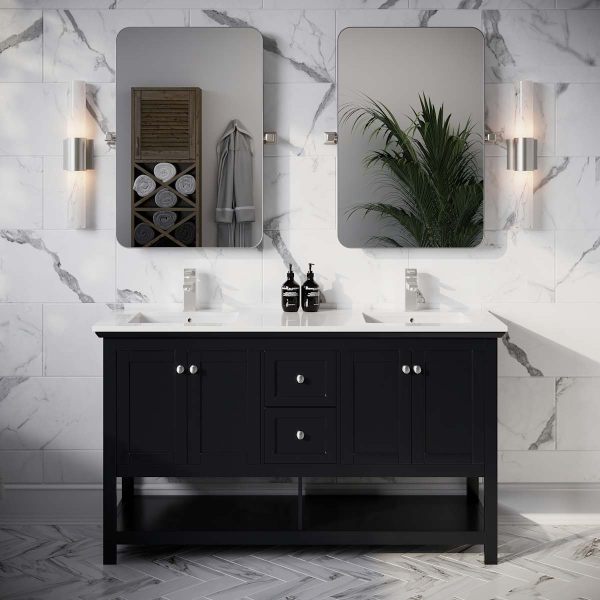 Manchester 60" Free Standing Double Basin Vanity Set with Cabinet and Quartz Vanity Top - image 1