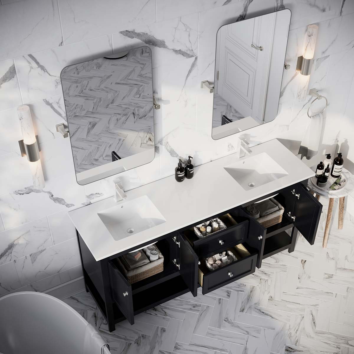Manchester 72" Free Standing Double Basin Vanity Set with Cabinet and Quartz Vanity Top