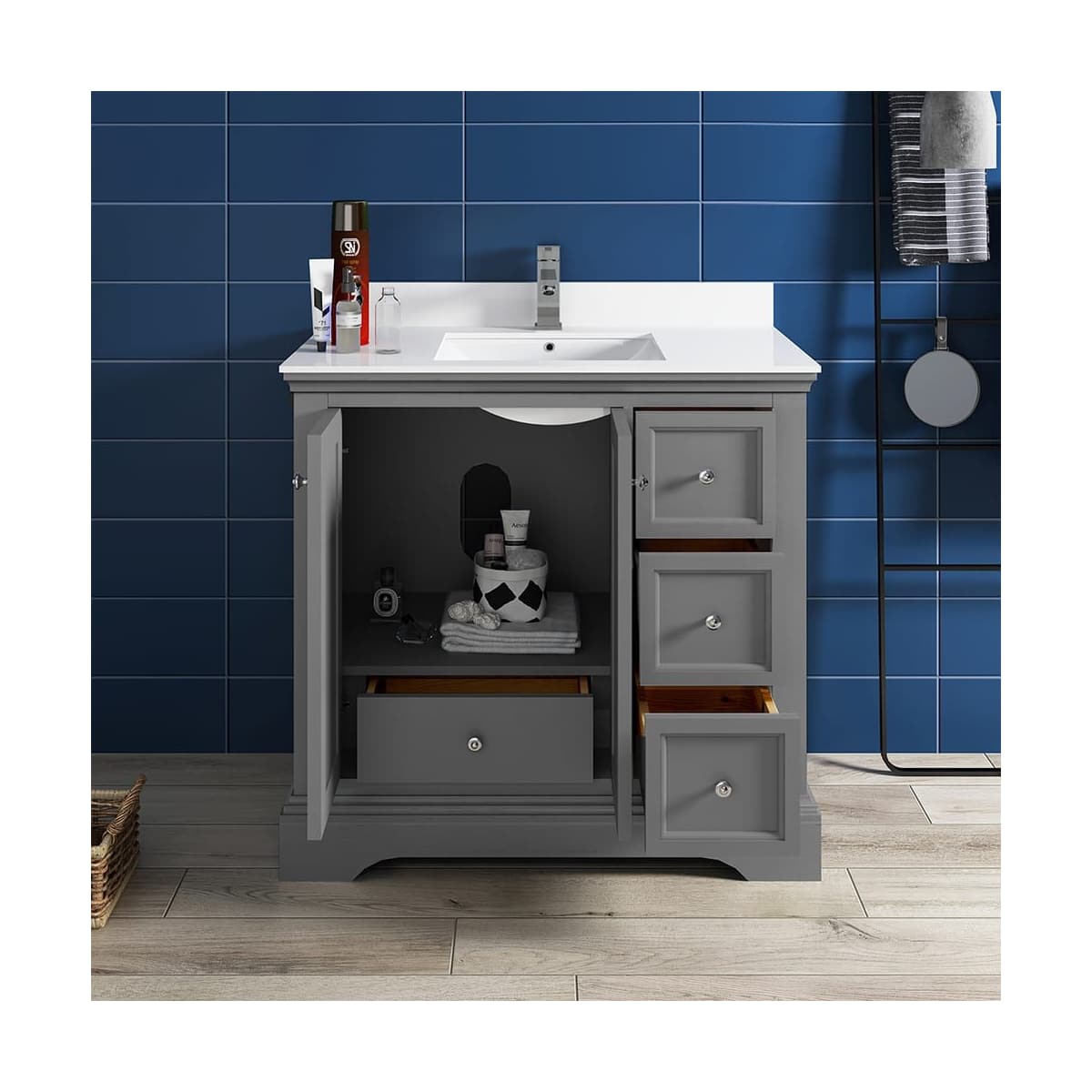 Windsor 36" Free Standing Single Basin Vanity Set with Cabinet and Quartz Vanity Top