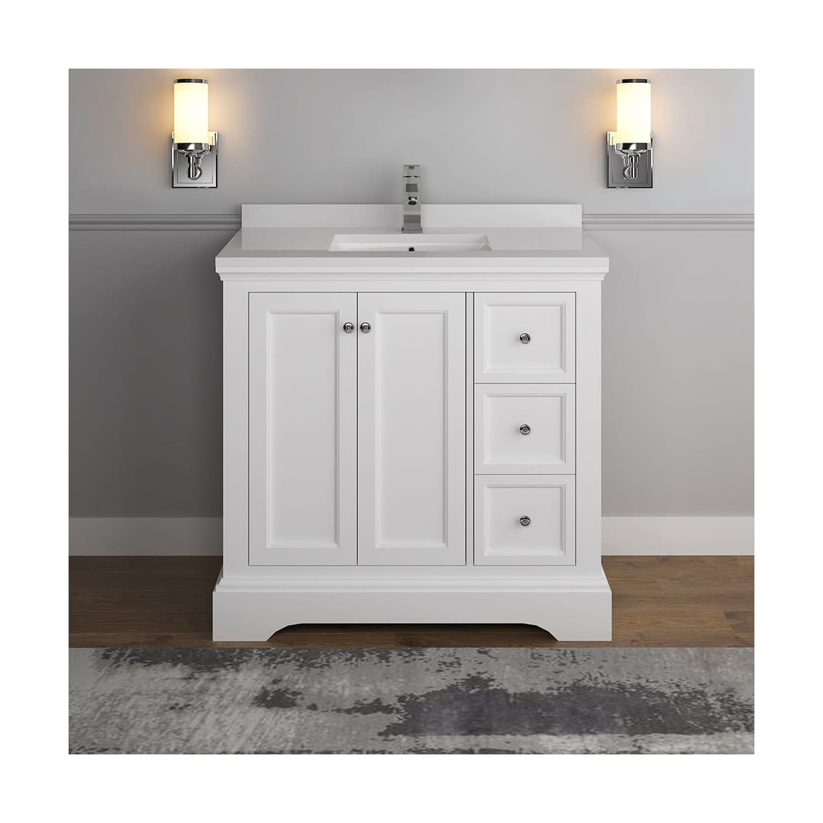 Windsor 36" Free Standing Single Basin Vanity Set with Cabinet and Quartz Vanity Top