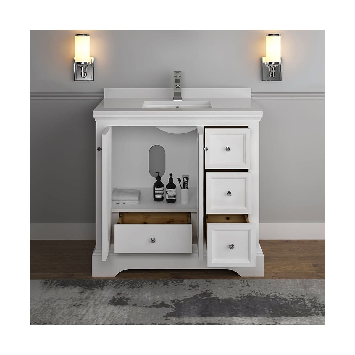 Windsor 36" Free Standing Single Basin Vanity Set with Cabinet and Quartz Vanity Top