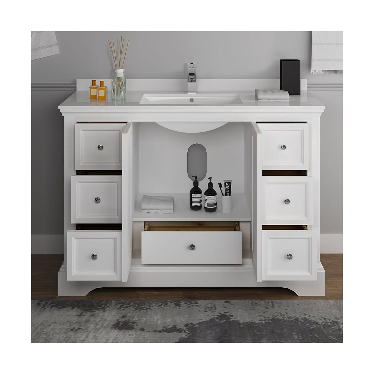 Windsor 48" Free Standing Single Basin Vanity Set with Cabinet and Quartz Vanity Top