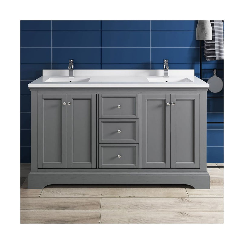 Windsor 60" Free Standing Double Basin Vanity Set with Cabinet and Quartz Vanity Top - image 4