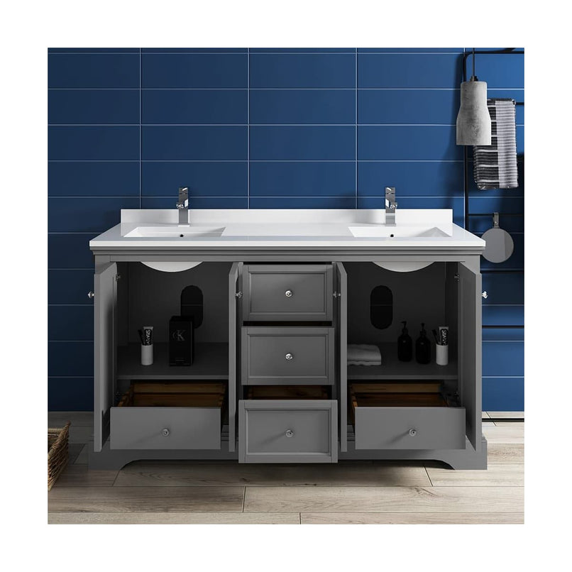 Windsor 60" Free Standing Double Basin Vanity Set with Cabinet and Quartz Vanity Top - image 5