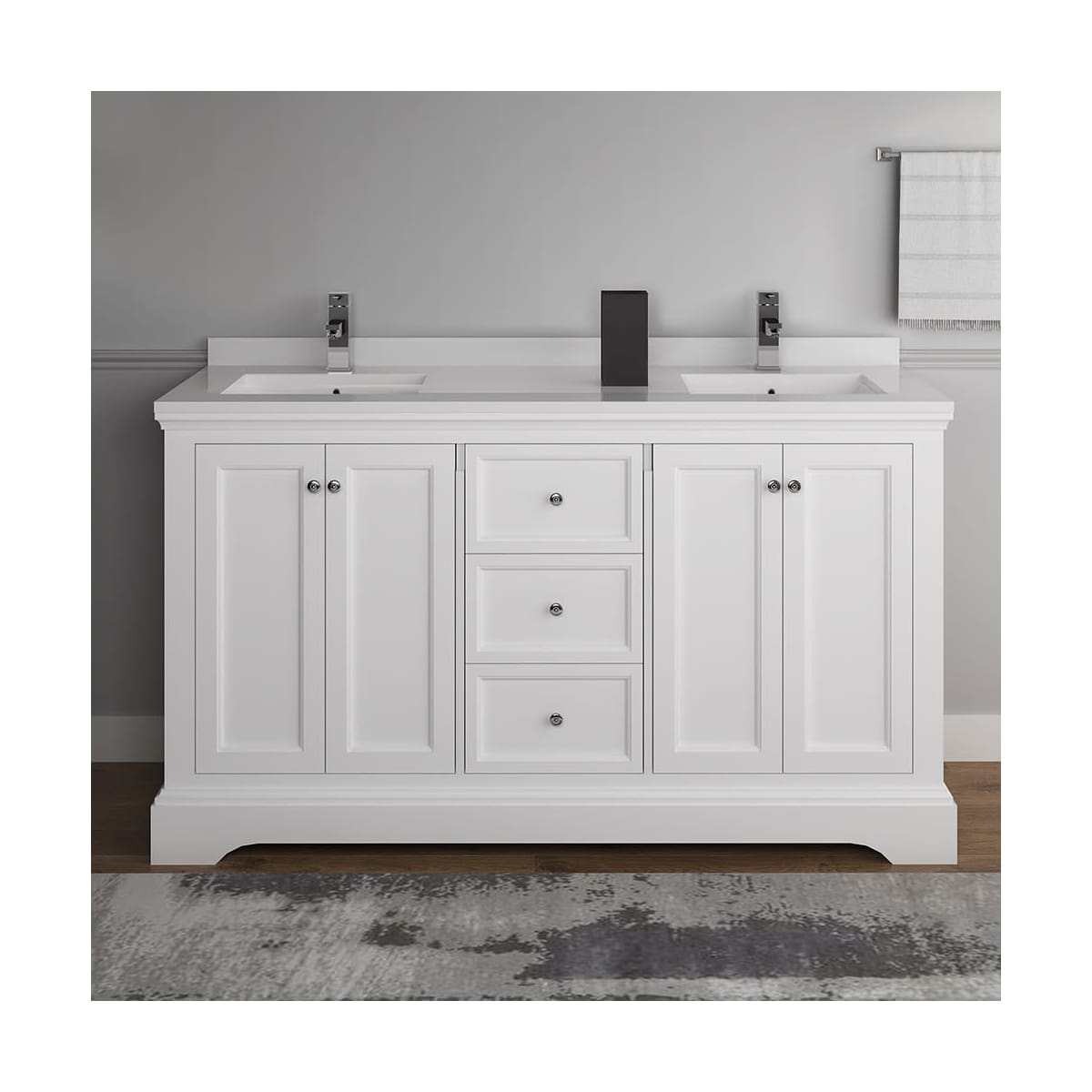 Windsor 60" Free Standing Double Basin Vanity Set with Cabinet and Quartz Vanity Top