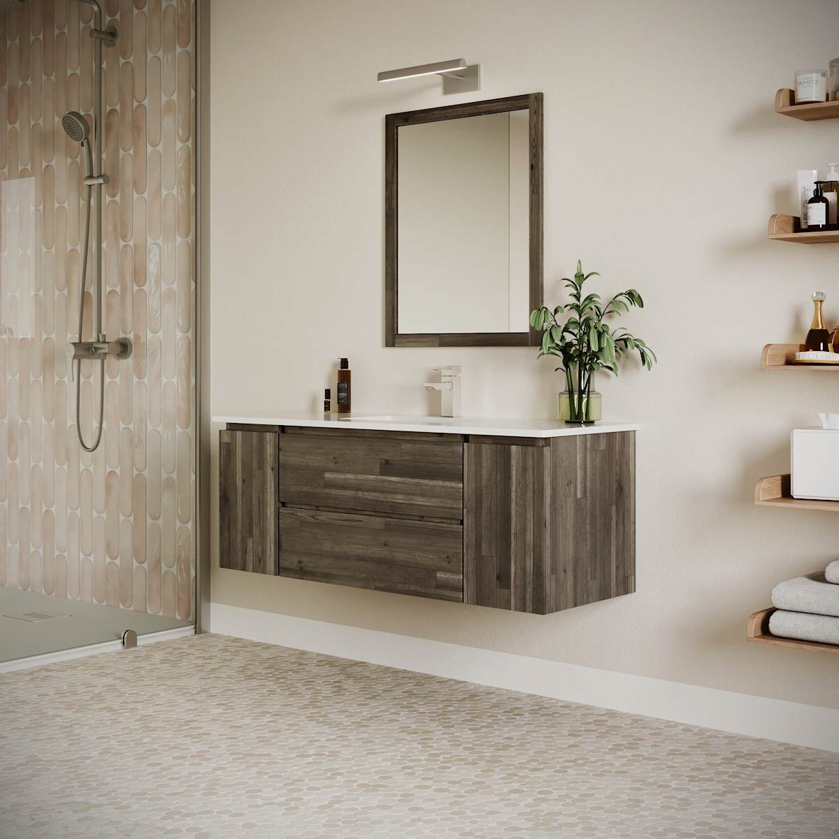 Formosa 54" Wall Mounted Single Basin Vanity Set with Cabinet and Quartz Vanity Top