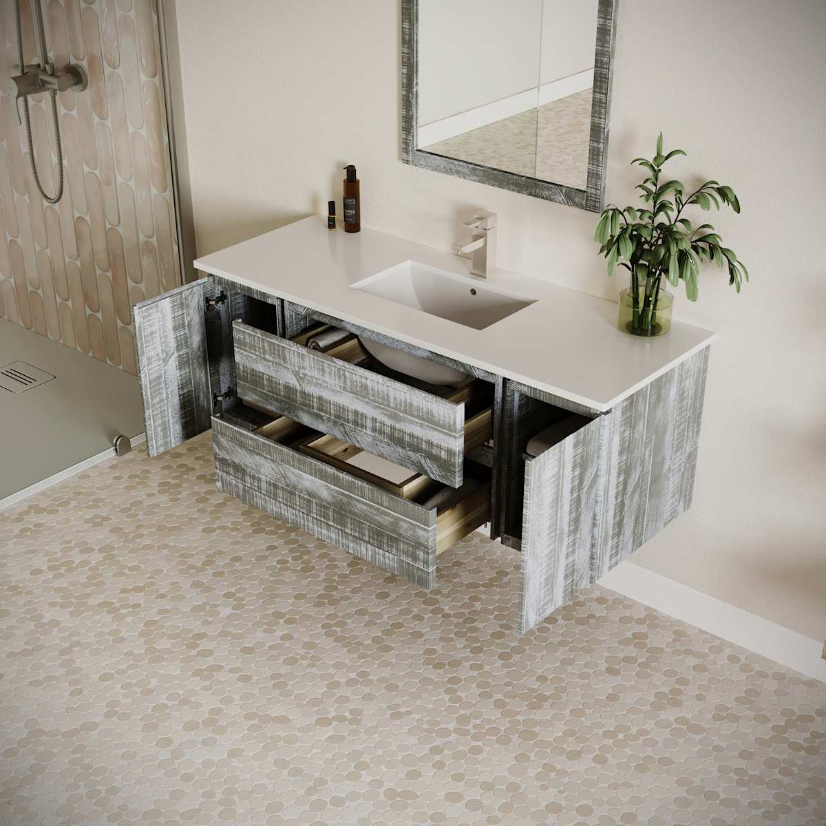 Formosa 54" Wall Mounted Single Basin Vanity Set with Cabinet and Quartz Vanity Top - image 22