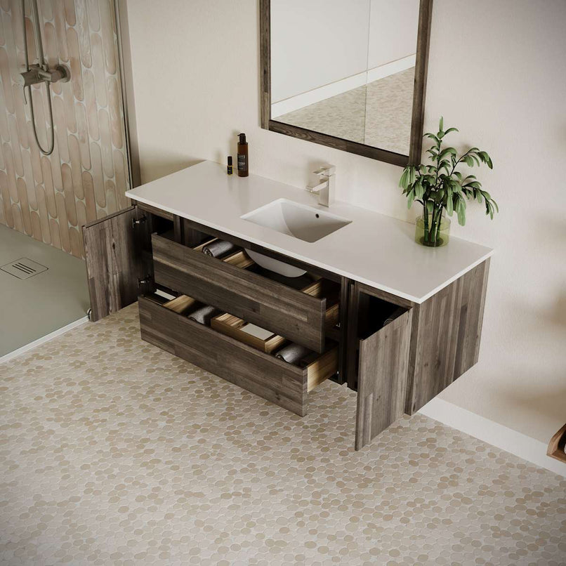 Formosa 60" Wall Mounted Single Basin Vanity Set with Cabinet and Quartz Vanity Top - image 3