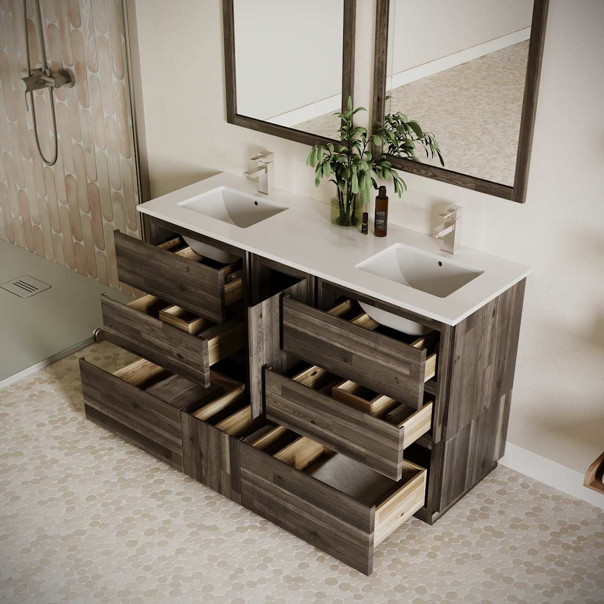 Formosa 60" Free Standing Double Basin Vanity Set with Cabinet and Quartz Vanity Top
