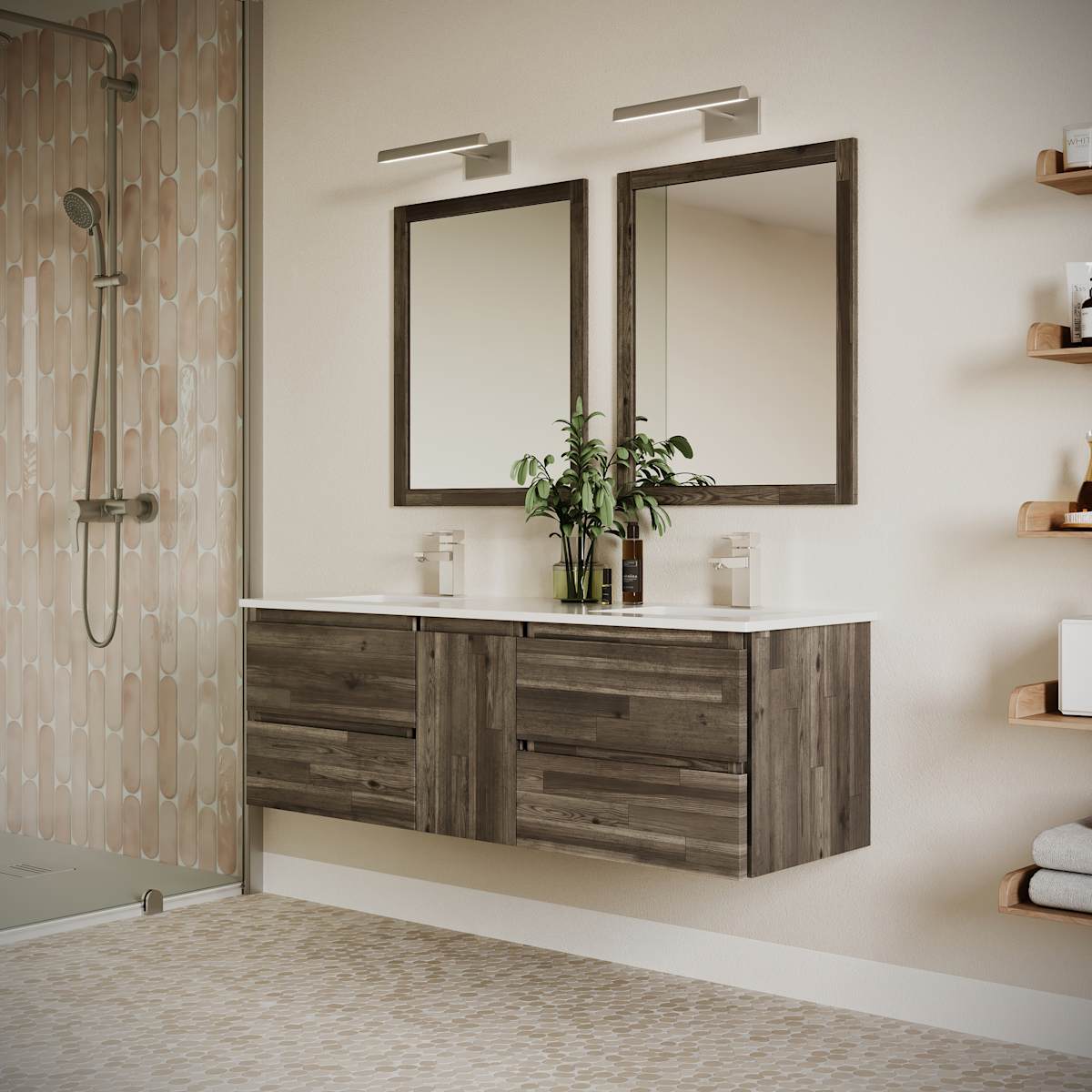 Formosa 60" Wall Mounted Double Basin Vanity Set with Cabinet and Quartz Vanity Top