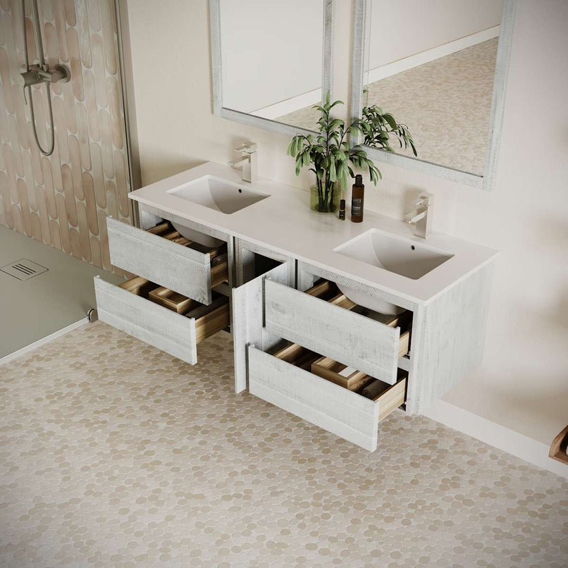 Formosa 60" Wall Mounted Double Basin Vanity Set with Cabinet and Quartz Vanity Top - image 15