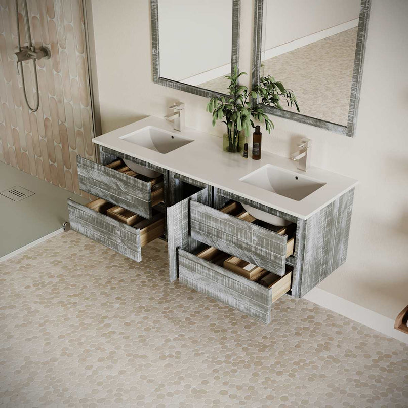 Formosa 60" Wall Mounted Double Basin Vanity Set with Cabinet and Quartz Vanity Top - image 22