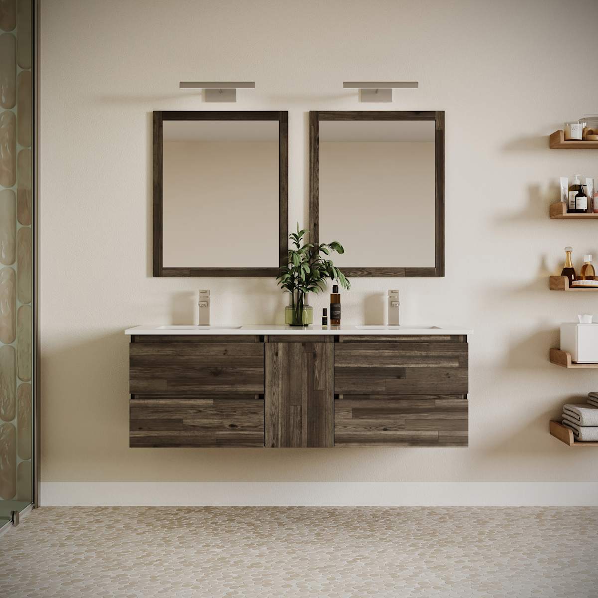 Formosa 60" Wall Mounted Double Basin Vanity Set with Cabinet and Quartz Vanity Top
