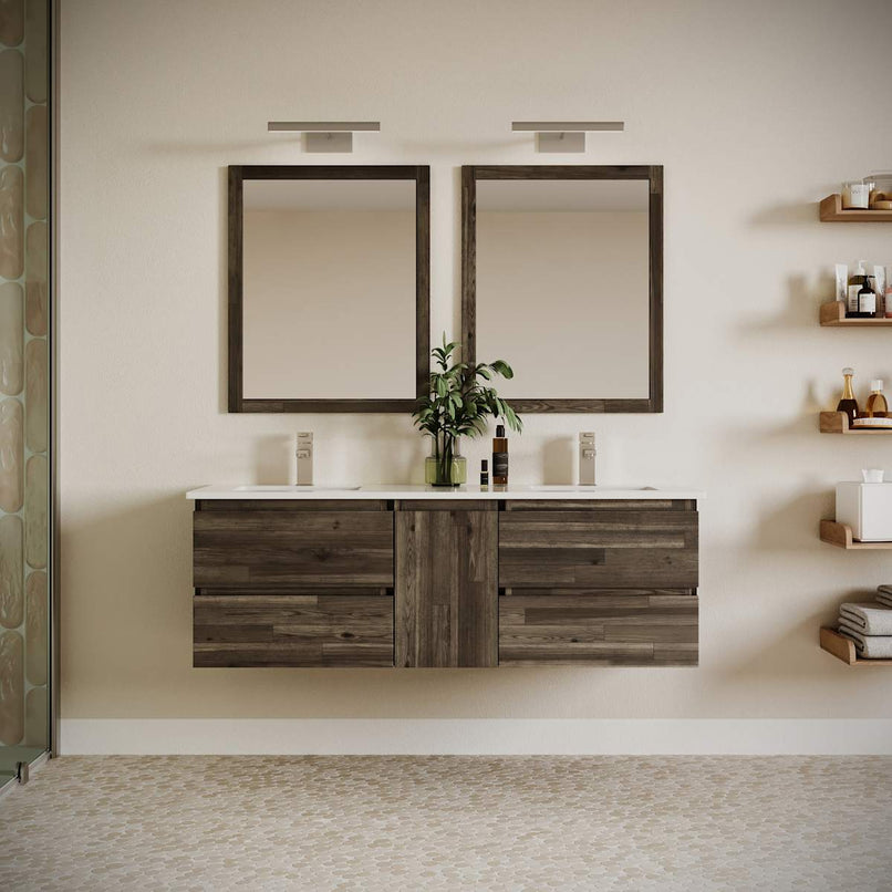 Formosa 60" Wall Mounted Double Basin Vanity Set with Cabinet and Quartz Vanity Top - image 1