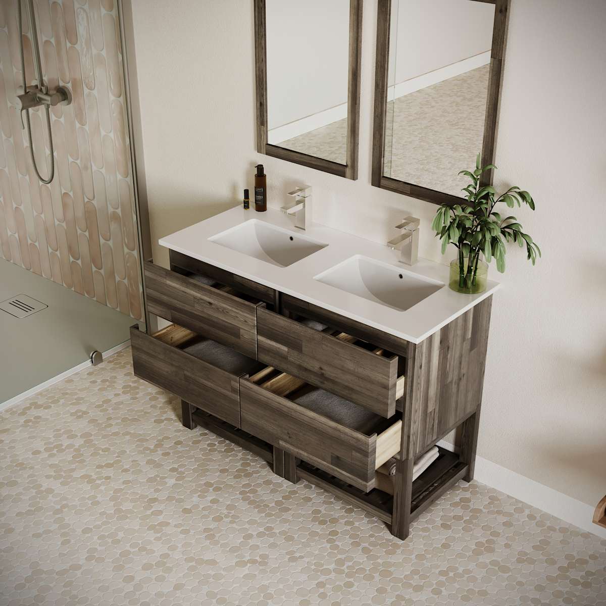 Formosa 48" Free Standing Double Basin Vanity Set with Cabinet and Quartz Vanity Top