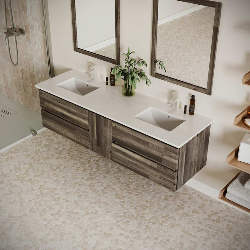 Formosa 72" Wall Mounted Double Basin Vanity Set with Cabinet and Quartz Vanity Top - image 4