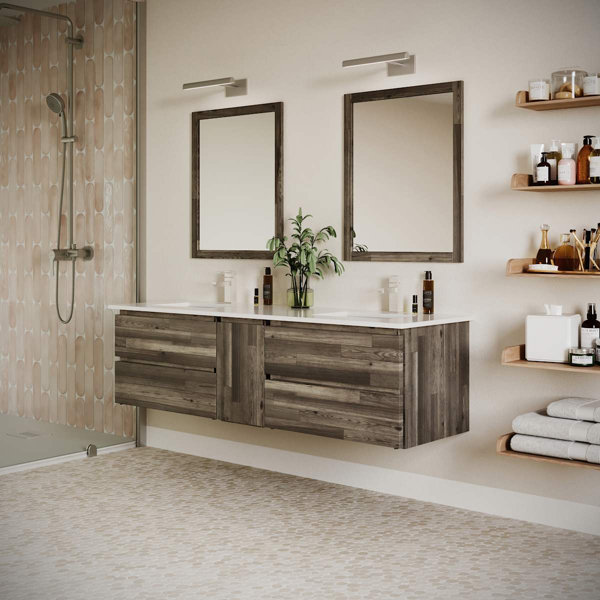 Formosa 72" Wall Mounted Double Basin Vanity Set with Cabinet and Quartz Vanity Top