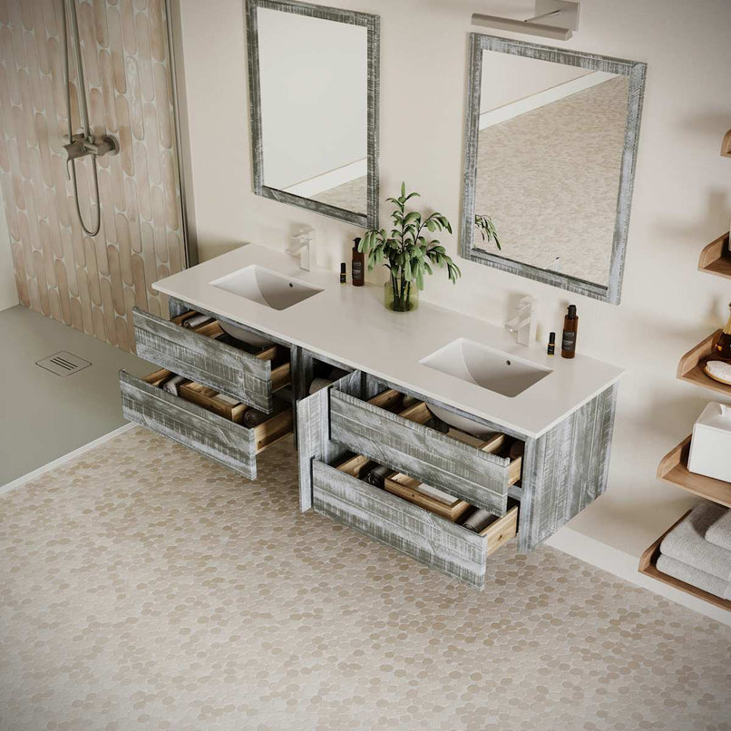 Formosa 72" Wall Mounted Double Basin Vanity Set with Cabinet and Quartz Vanity Top - image 22