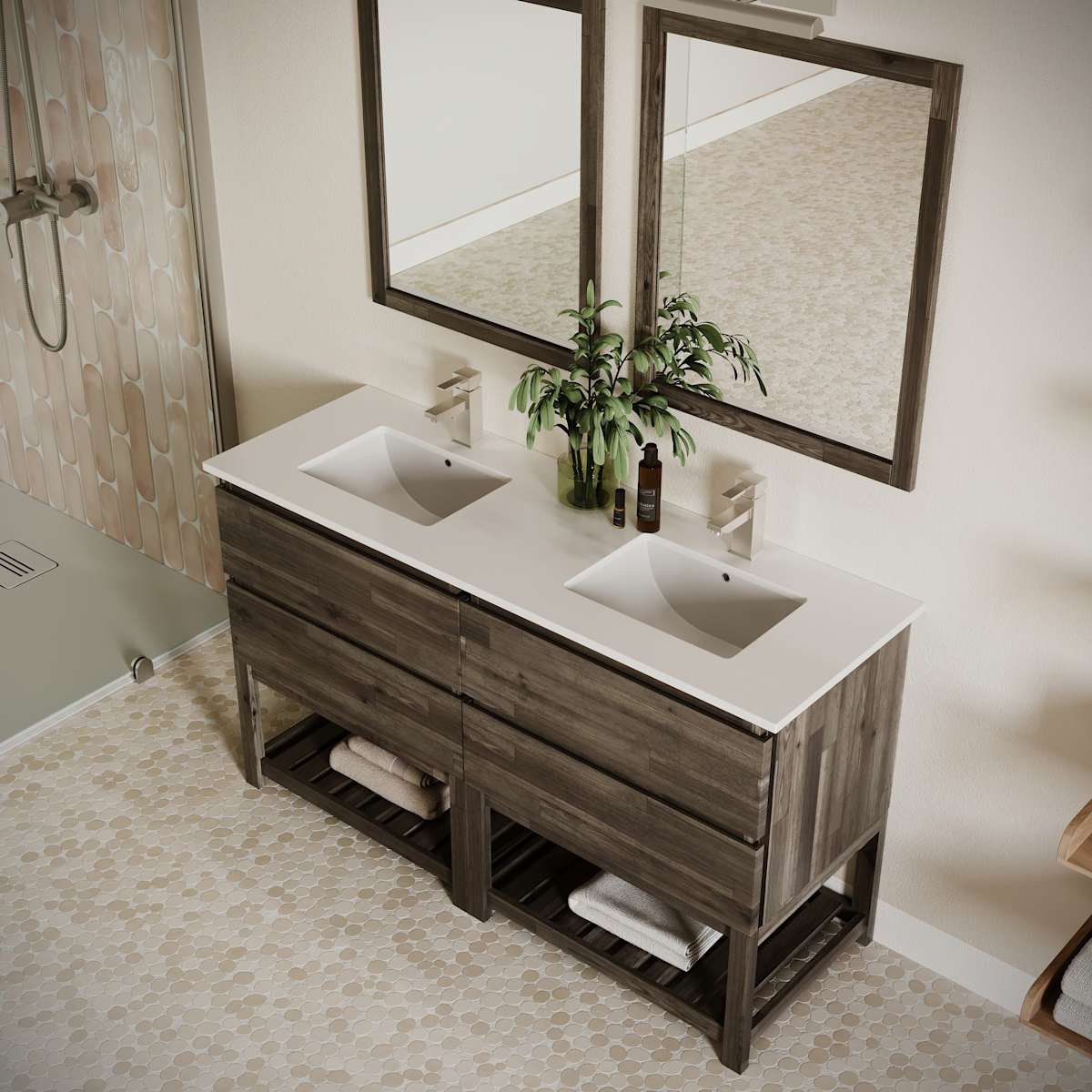 Formosa 60" Free Standing Double Basin Vanity Set with Cabinet and Quartz Vanity Top