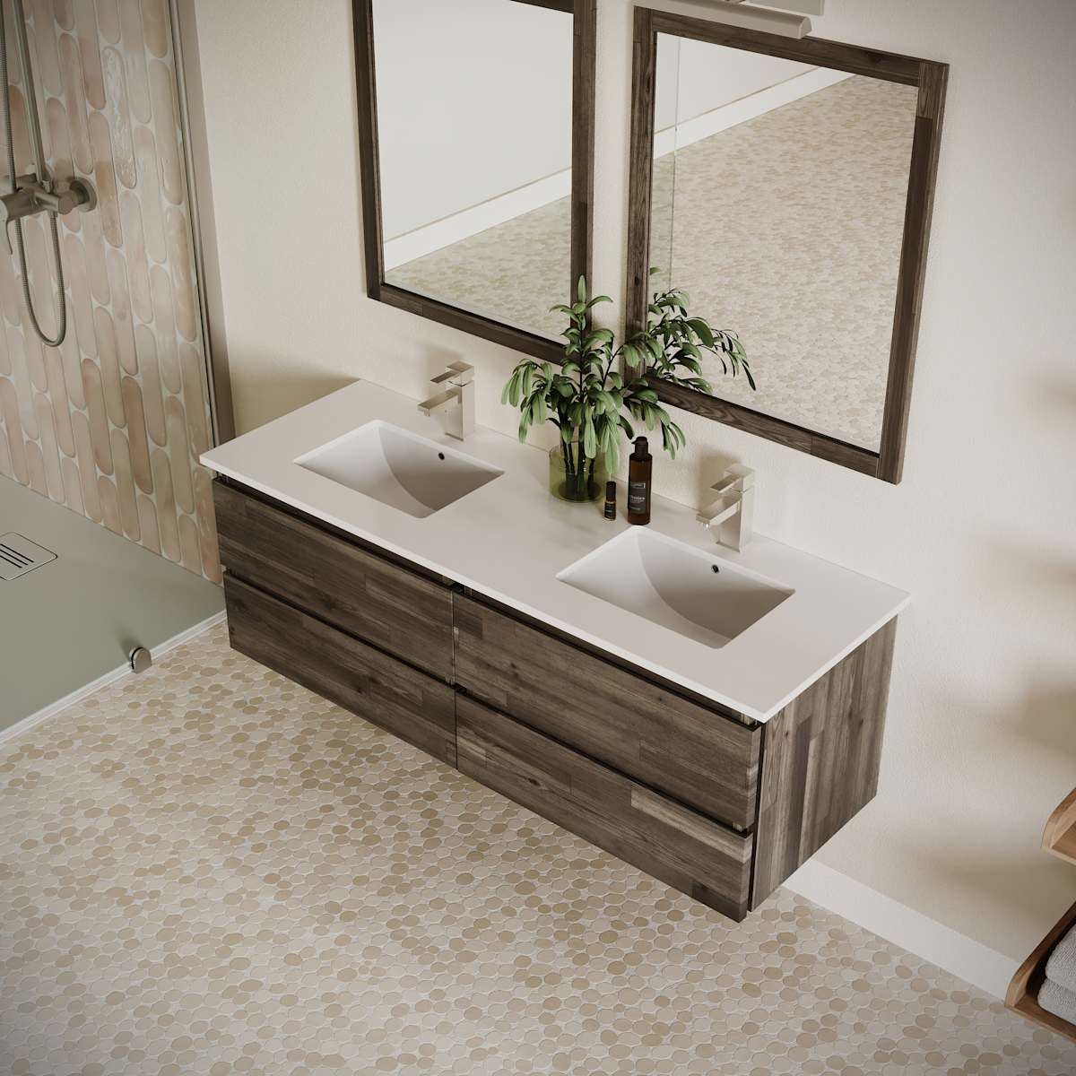 Formosa 60" Wall Mounted Double Basin Vanity Set with Cabinet and Quartz Vanity Top - image 4
