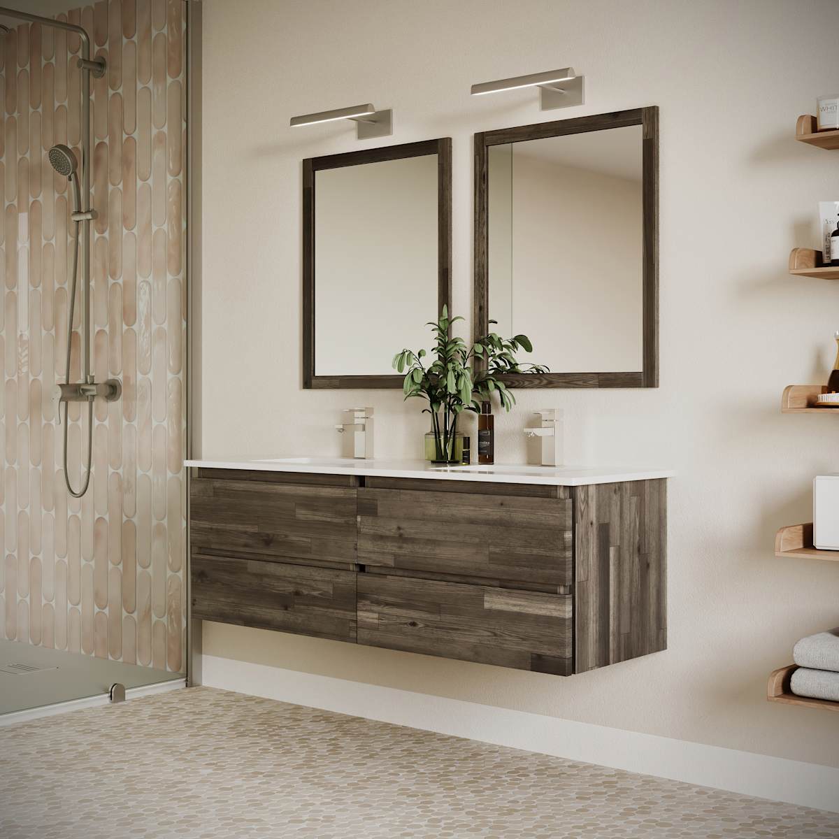 Formosa 60" Wall Mounted Double Basin Vanity Set with Cabinet and Quartz Vanity Top - image 5