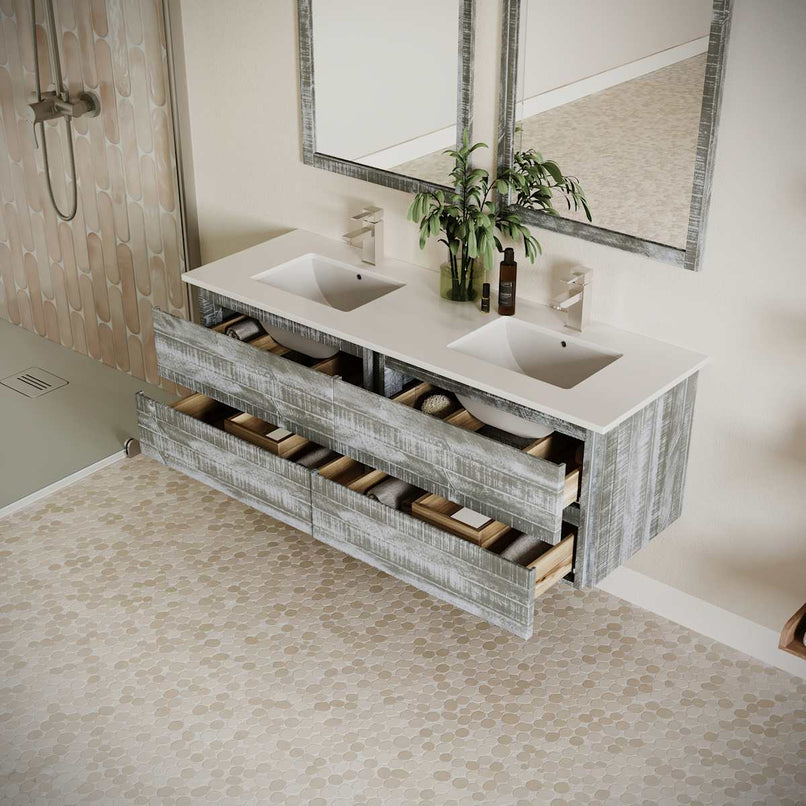 Formosa 60" Wall Mounted Double Basin Vanity Set with Cabinet and Quartz Vanity Top - image 22