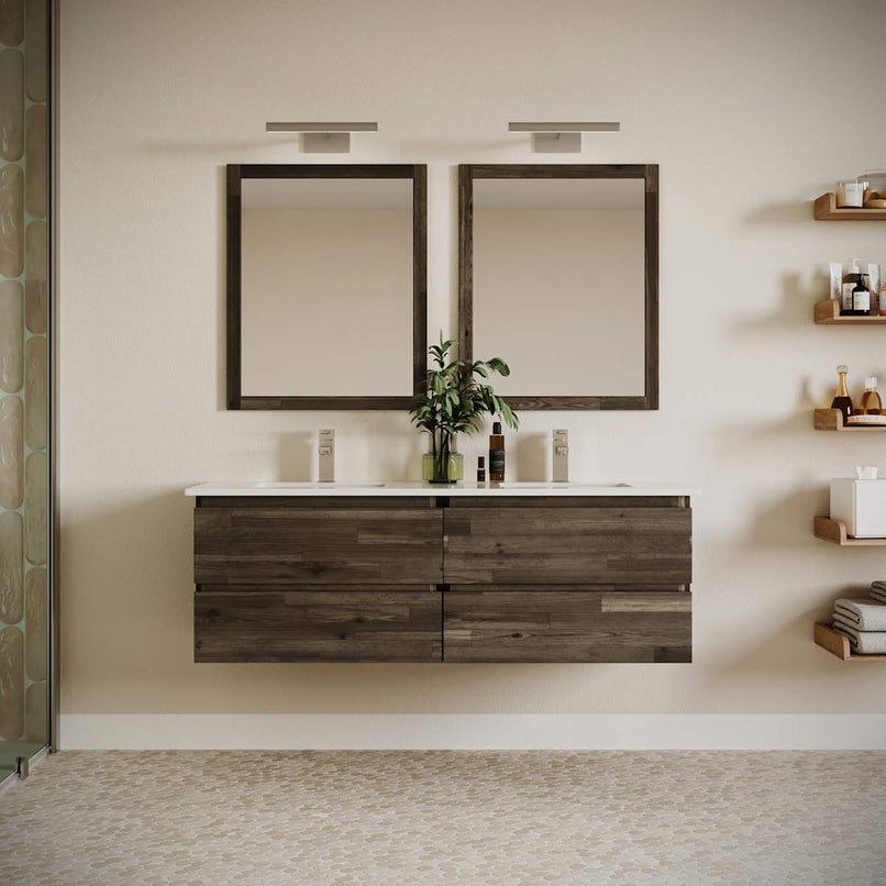 Formosa 60" Wall Mounted Double Basin Vanity Set with Cabinet and Quartz Vanity Top - image 1