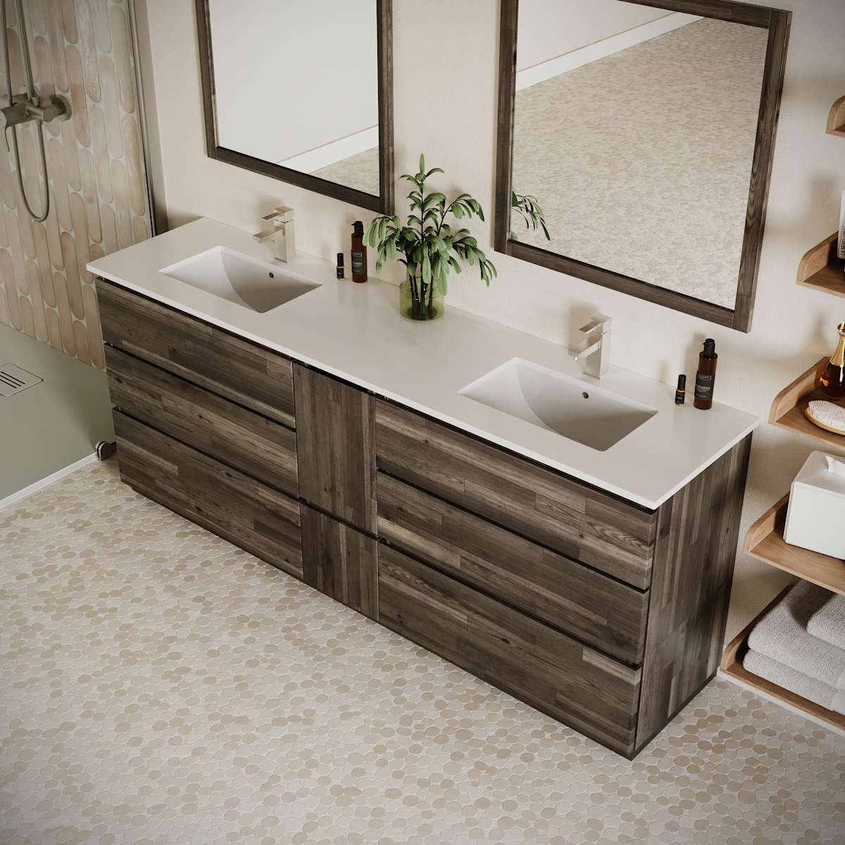 Formosa 84" Free Standing Double Basin Vanity Set with Cabinet and Quartz Vanity Top