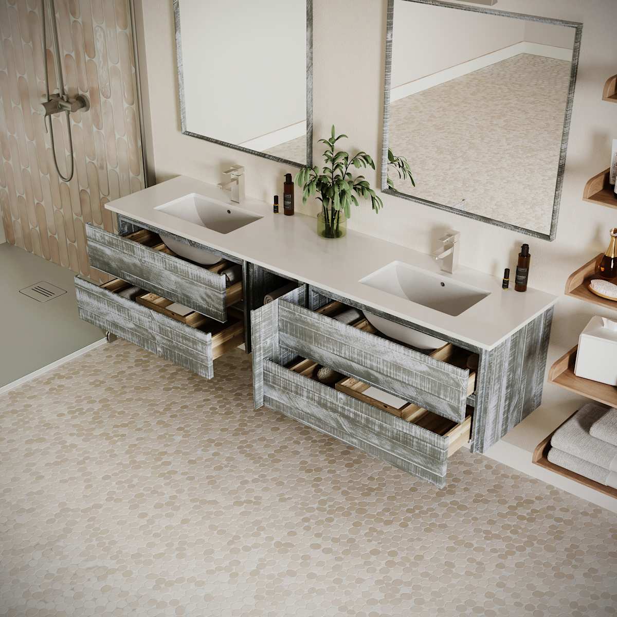 Formosa 84" Wall Mounted Double Basin Vanity Set with Cabinet and Quartz Vanity Top - image 22