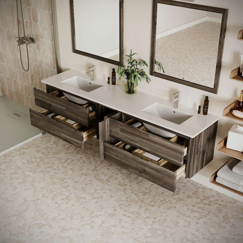 Formosa 84" Wall Mounted Double Basin Vanity Set with Cabinet and Quartz Vanity Top - image 3