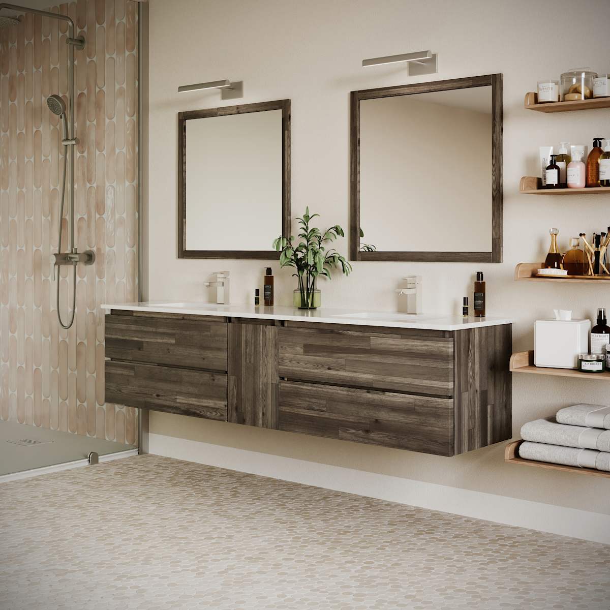 Formosa 84" Wall Mounted Double Basin Vanity Set with Cabinet and Quartz Vanity Top
