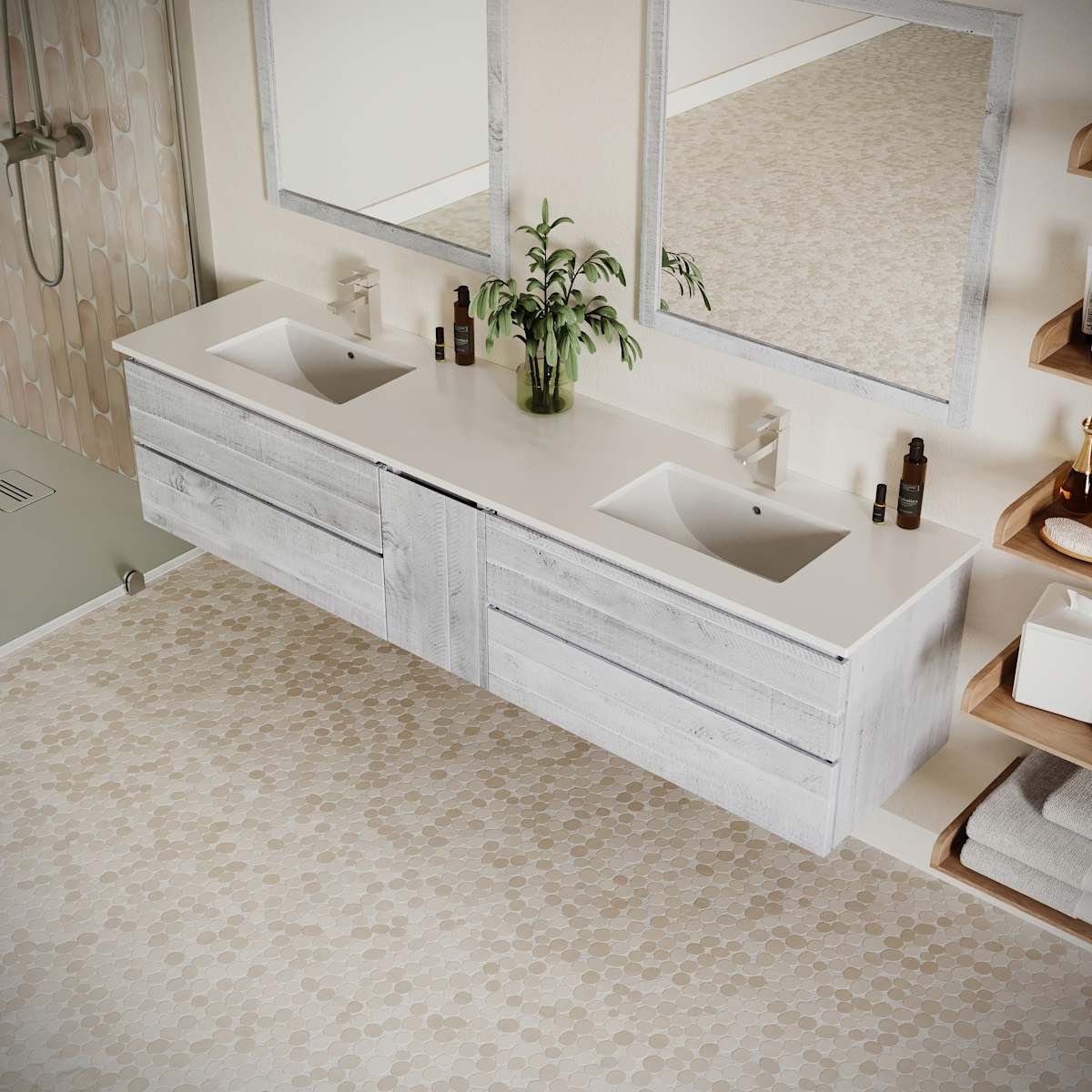 Formosa 84" Wall Mounted Double Basin Vanity Set with Cabinet and Quartz Vanity Top - image 16