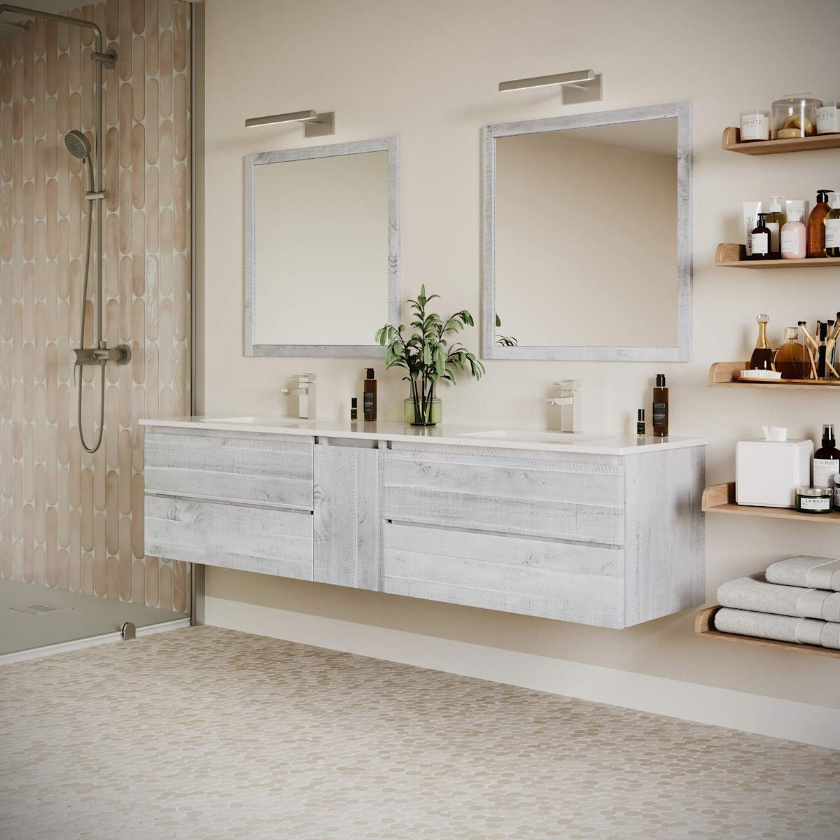 Formosa 84" Wall Mounted Double Basin Vanity Set with Cabinet and Quartz Vanity Top - image 17